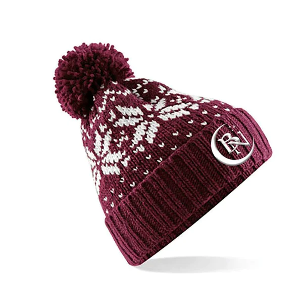BURGUNDY & WHITE BOBBLE HAT